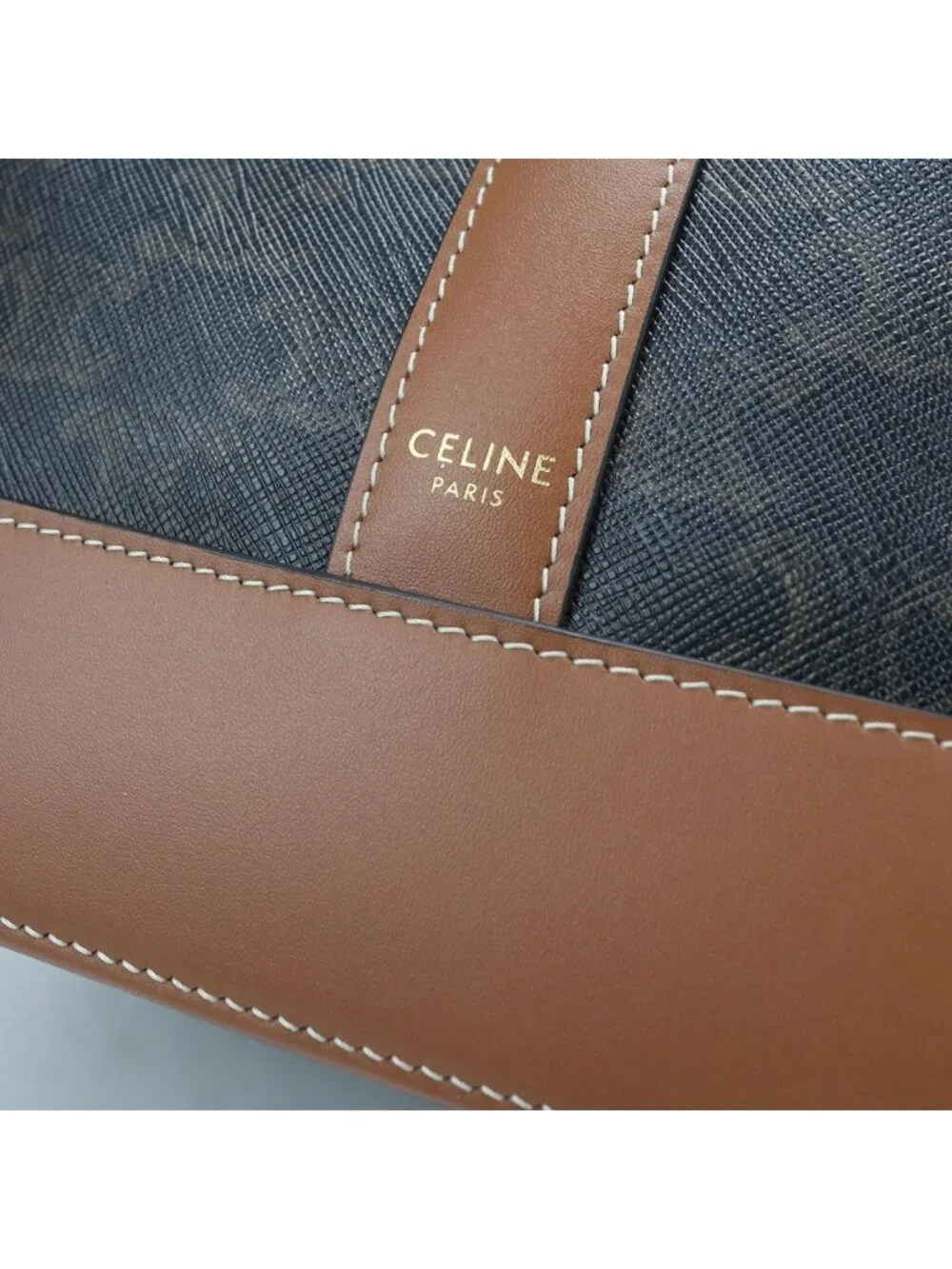Celine Medium Bucket Triomphe Canvas Shoulder Bag Leather